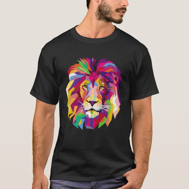Elegant Cool Lion Head with Bright Colorful T-Shirt (Front)
