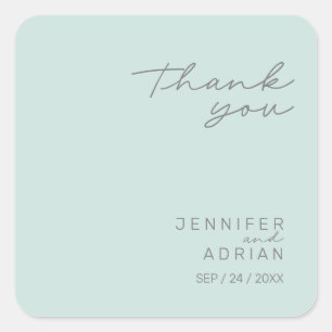 Elegant Cool Mint Minimal Thank You Wedding Square Sticker