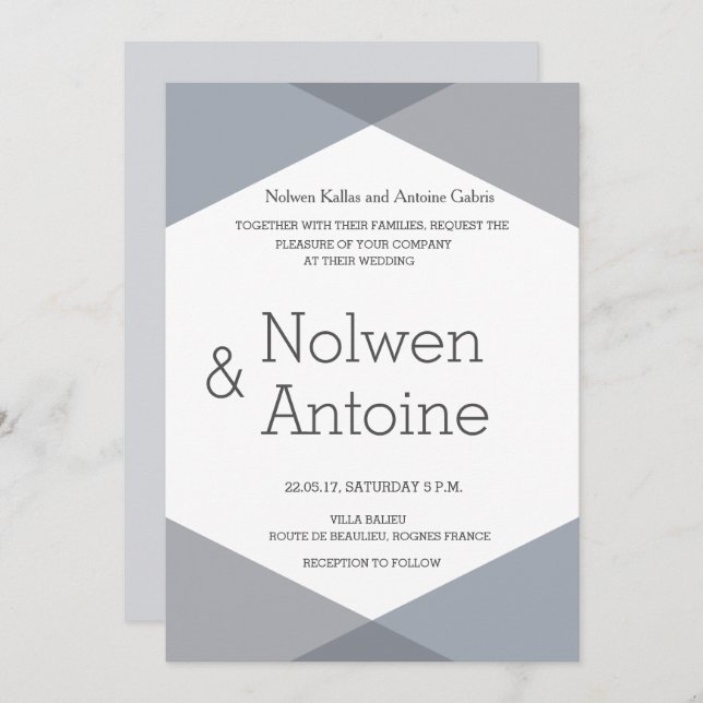 Elegant cool modern lilac grey geometric wedding invitation (Front/Back)