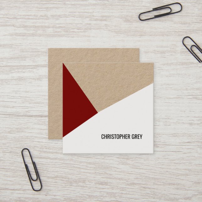 Elegant Cool Paper Kraft Grey Burgendy Square Business Card (Front/Back In Situ)