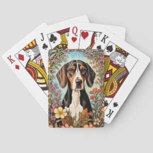 Elegant Coonhound Colorful Floral Playing Cards
