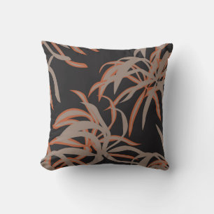 Elegant Copper and Black Tropical Leaf Throw Pillo Cushion