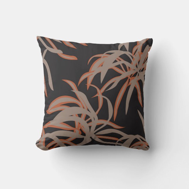 Elegant Copper and Black Tropical Leaf Throw Pillo Cushion (Front)