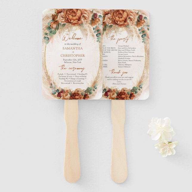 Elegant Copper and burgundy flowers sage program Hand Fan (Front and Back)