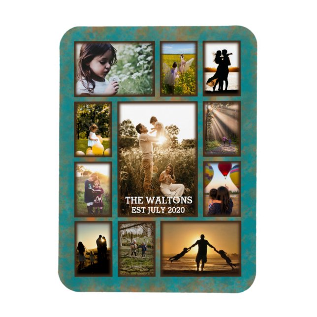 Elegant Copper And Teal Frame Family Photo Collage Magnet (Vertical)