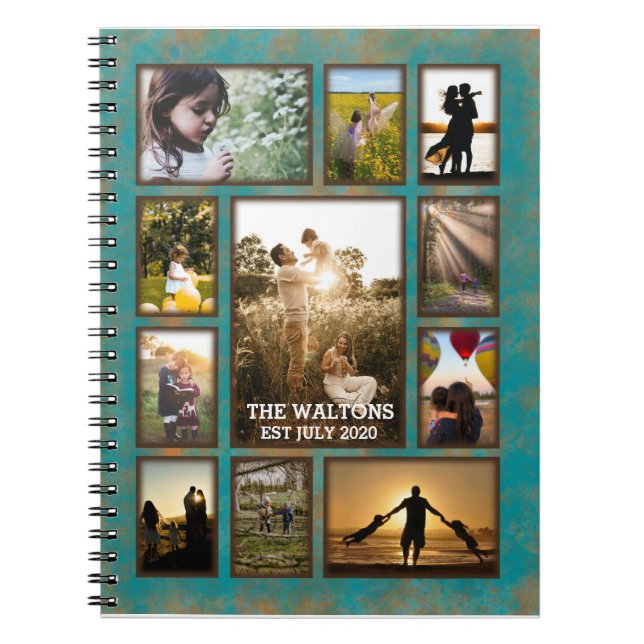 Elegant Copper And Teal Frame Family Photo Collage Notebook (Front)