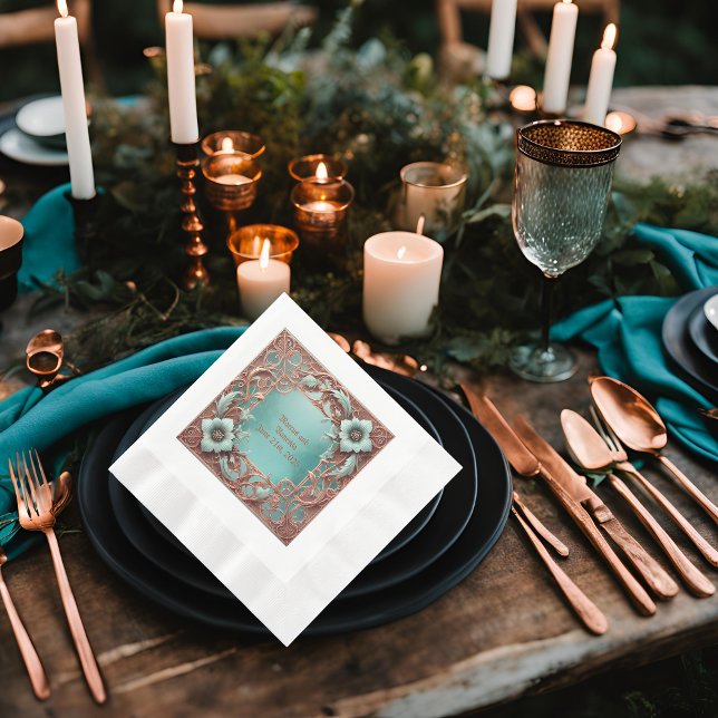Elegant Copper and Turquois Coined Luncheon Napkin (Creator Uploaded)