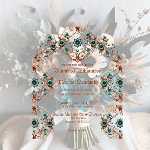 Elegant Copper and Turquoise Floral Circle  Acrylic Invitations