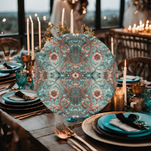 Elegant Copper and Turquoise Formal Floral Paper Plate