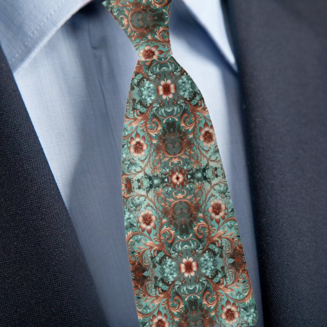 Elegant Copper and Turquoise Formal Floral  Tie (Creator Uploaded)