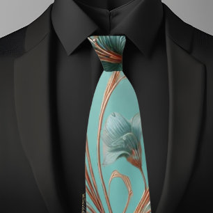 Elegant Copper and Turquoise Lg Floral Pattern  Tie