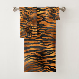 Elegant Copper Black Tiger Animal Print Bath Towel Set