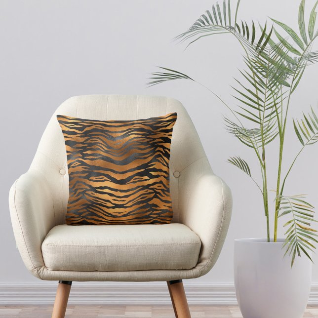 Elegant Copper Black Tiger Animal Print Cushion (Creator Uploaded)