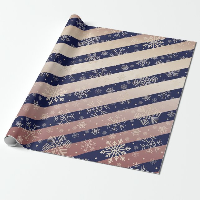 Elegant Copper Blue Christmas Snowflake Pattern  Wrapping Paper (Unrolled)