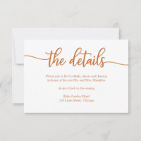 Elegant Copper Calligraphy Wedding Details Card