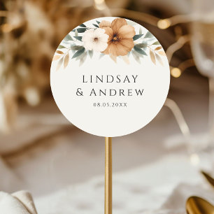 Elegant Copper & Earthy Beige Wedding Classic Round Sticker