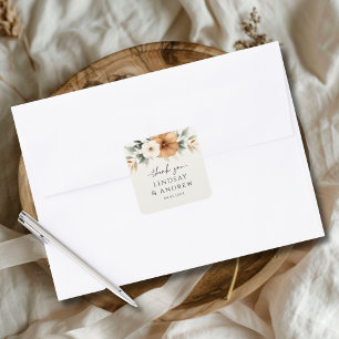 Elegant Copper & Earthy Beige Wedding Square Sticker