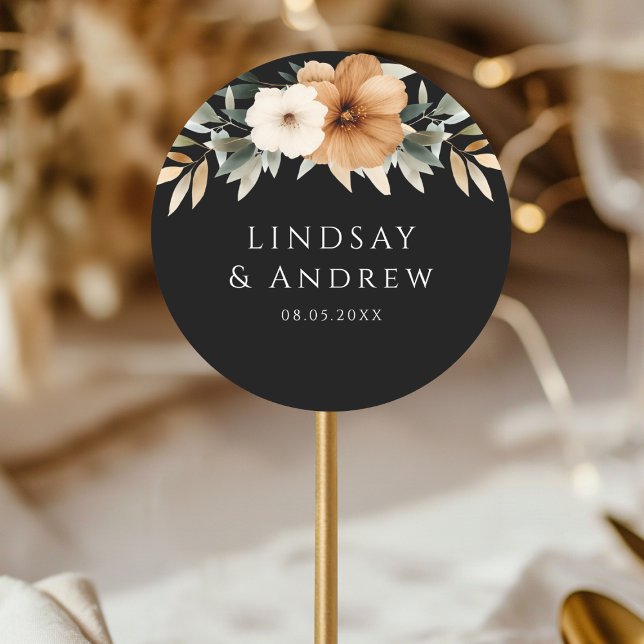 Elegant Copper & Earthy Black Wedding Classic Round Sticker (Elegant Copper & Earthy Black Wedding Classic Round Sticker)