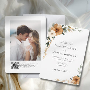 Elegant Copper & Earthy Botanical Photo Wedding Invitation