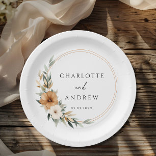 Elegant  Copper Earthy Botanical Wedding  Paper Plate