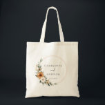 Elegant Copper & Earthy Botanical Wedding  Tote Bag<br><div class="desc">Elegant Copper & Earthy Botanical Wedding Tote Bag with your names & date. Immerse yourselves in natural elegance with our Copper & Earthy Botanical Wedding napkins with your names & date. This sophisticated design captures the warmth and charm of a Boho-inspired wedding, featuring stunning copper and burnt orange florals beautifully...</div>