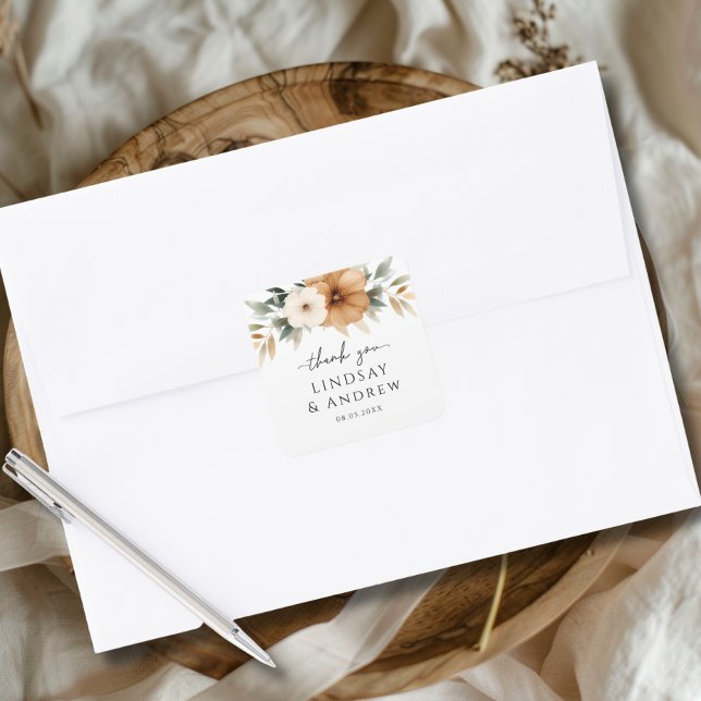 Elegant Copper & Earthy White Wedding Square Sticker (Elegant Copper & Earthy White Wedding Square Sticker)