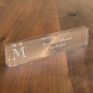 Elegant Copper Faux Metal Monogram Student Nameplate