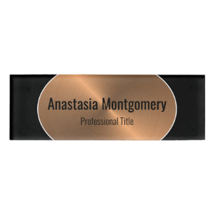 Elegant Copper Flare Oval Black Text Name Tag