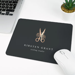 Elegant Copper Floral Scissors Salon Logo Mouse Pad