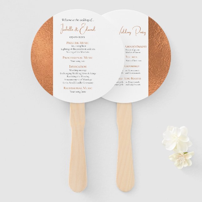 Elegant Copper Foil Customised Wedding Ceremony Hand Fan (Front and Back)