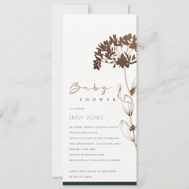 ELEGANT COPPER FOIL HYDRANGEA FLORAL BABY SHOWER INVITATION (Front)