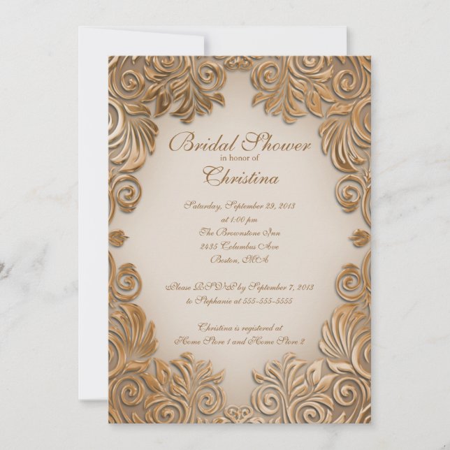 Elegant Copper Foil Leaf Bridal Shower Invitations (Front)