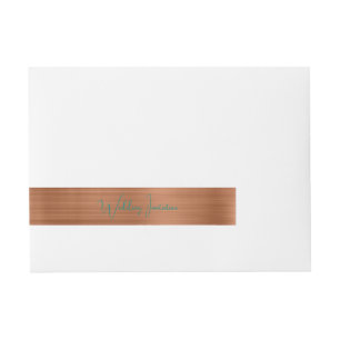 Elegant Copper Foil Teal Text Wedding Invitation Wraparound Address Label
