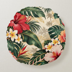 Elegant Copper Gold Autumn Leaves Botanical Patter Round Cushion
