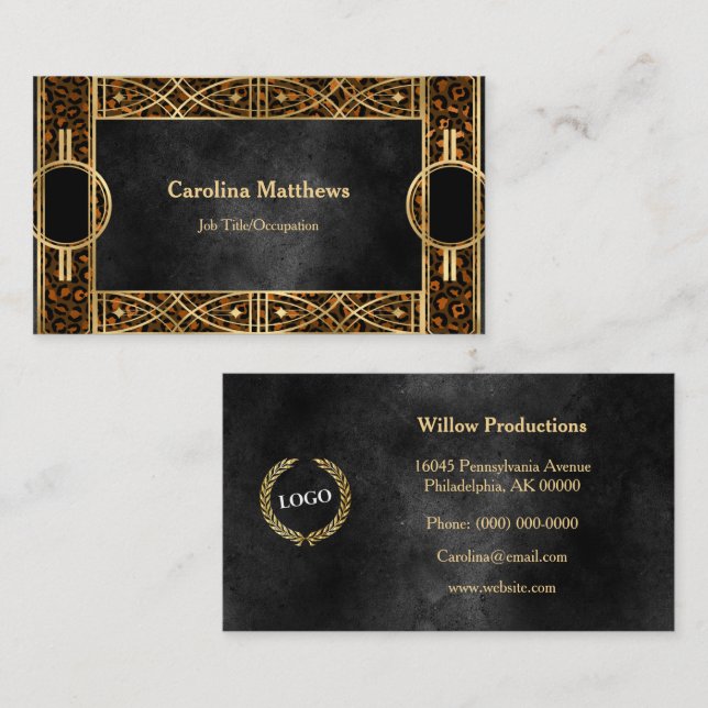 Elegant Copper Gold Black Art Deco Business Card (Front/Back)