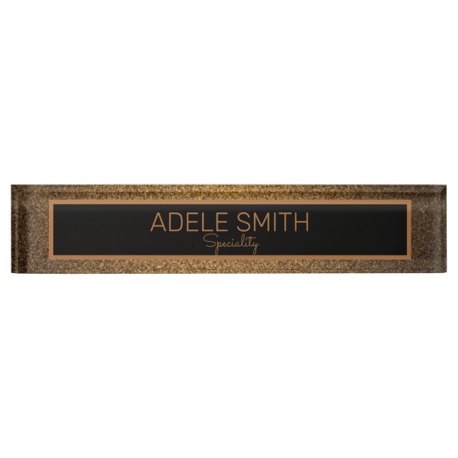 Elegant copper gold black frame glitter business nameplate (Front)