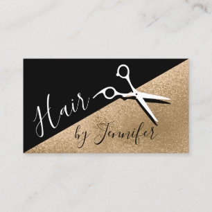 Elegant copper gold & black scissors hairstylist business card