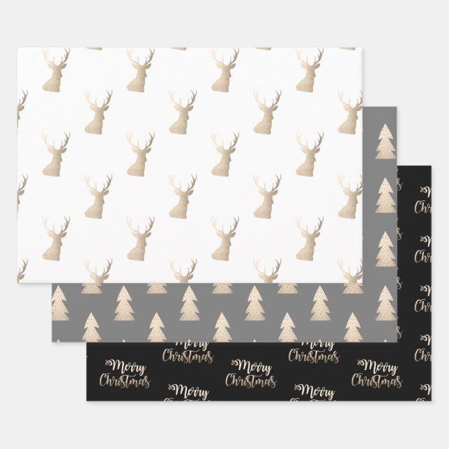 Elegant copper gold Christmas patterns  Wrapping Paper Sheet (Set)