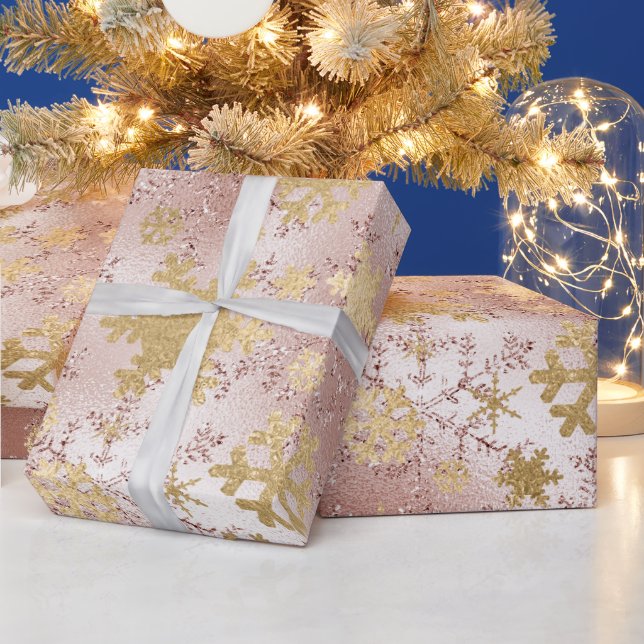 Elegant Copper Gold Christmas Snowflake Pattern Wrapping Paper (Holidays)