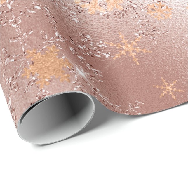 Elegant Copper Gold Christmas Snowflake Pattern Wrapping Paper (Roll Corner)