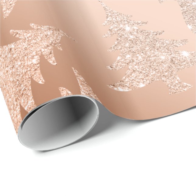 Elegant Copper Gold Glitter Christmas Tree Pattern Wrapping Paper (Roll Corner)