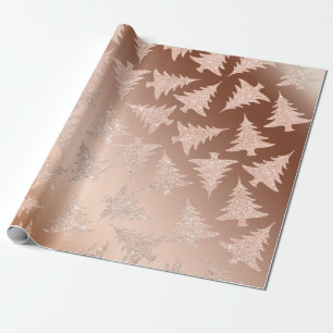 Elegant Copper Gold Glitter Christmas Tree Pattern Wrapping Paper