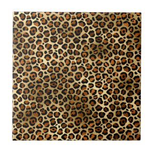 Elegant Copper Gold Leopard Animal Print Ceramic Tile