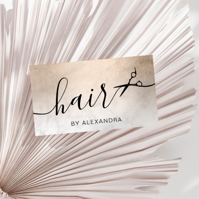 Elegant copper gold marble scissors hairstylist business card (Creator Uploaded)