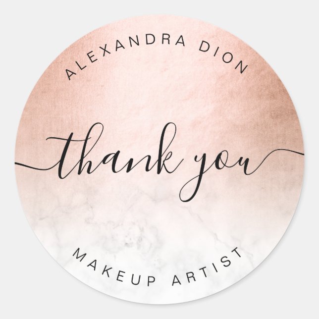 Elegant copper gold white marble makeup artist classic round sticker (Front)