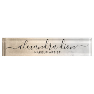 Elegant copper gold white marble makeup artist nameplate