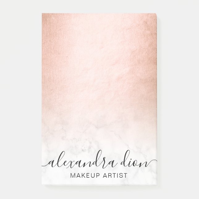 Elegant copper gold white marble makeup artist post-it notes (Front)