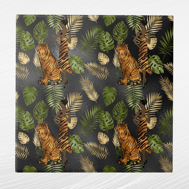 Elegant Copper Green Gold Tiger Lady  Ceramic Tile (Creator Uploaded)