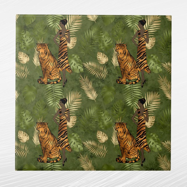 Elegant Copper Green Graphic Tiger Ceramic Tile (Creator Uploaded)