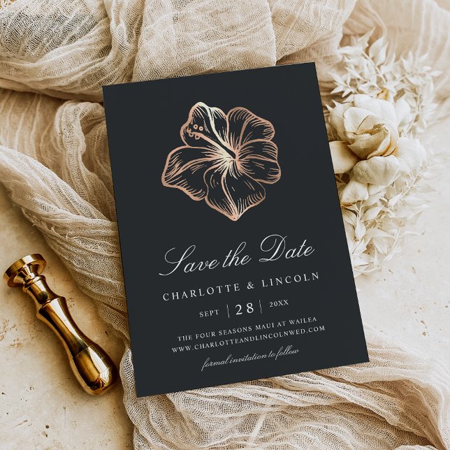 Elegant Copper Hibiscus Flower Wedding Save The Date (Creator Uploaded)